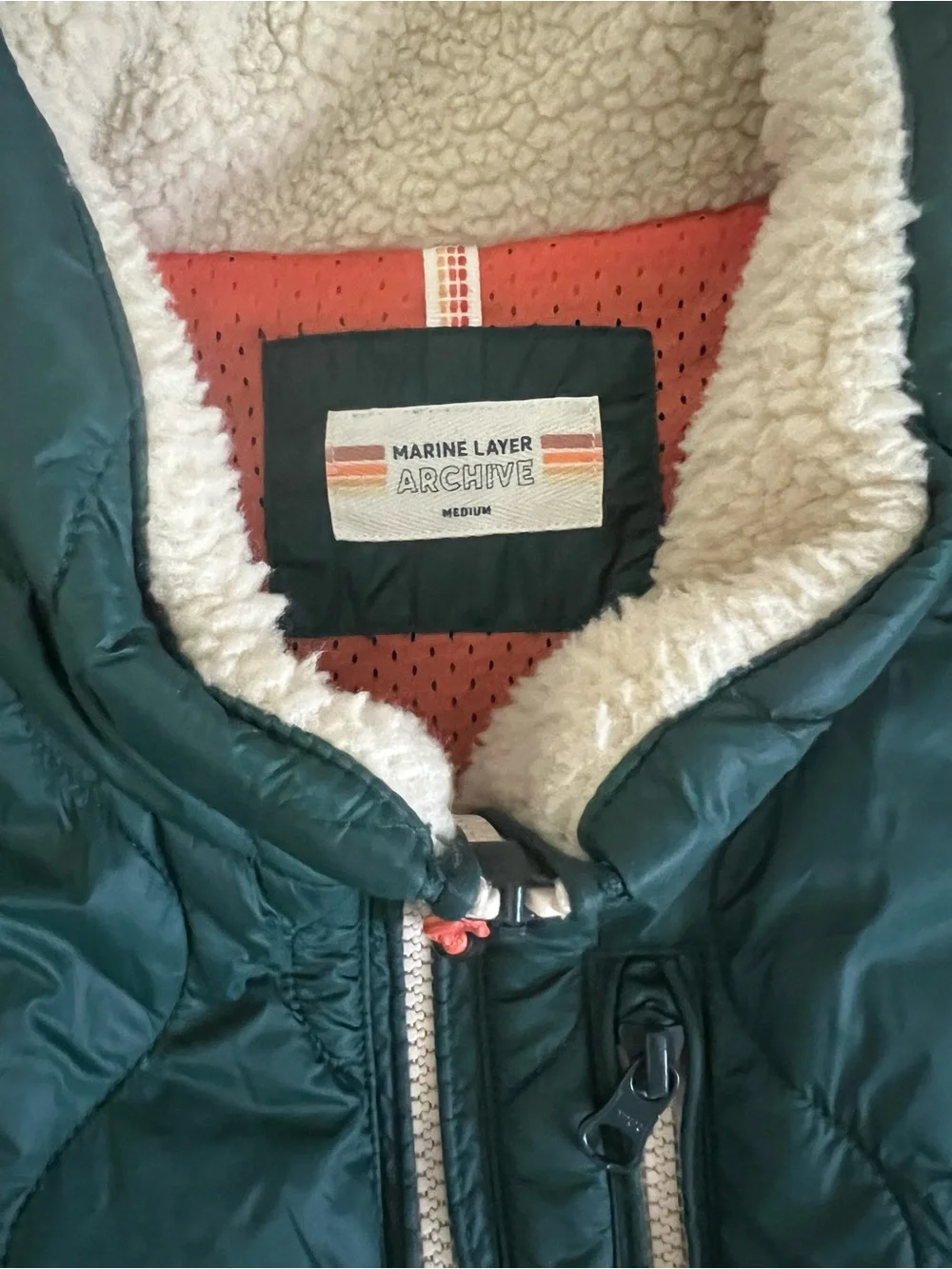 Marine Layer Green/Tan Quilted Long Sleeve Archive BARILOCHE Sherpa Jacket M